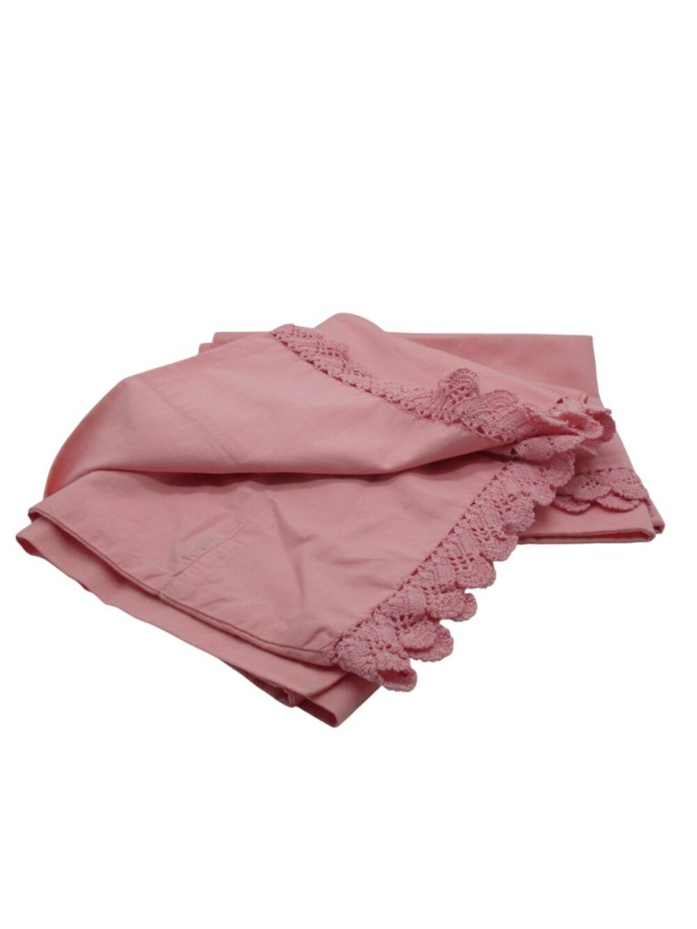 Vintage Springmaid Pink Pillowcases Cotton Crochet Lace Trim Queen Cotton 20X30 - Picture 3 of 5